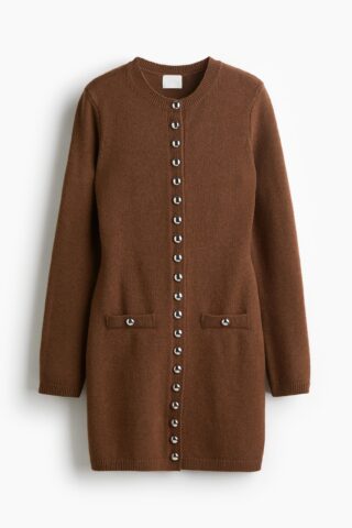 H & M - Gebreide doorknoopjurk - Bruin