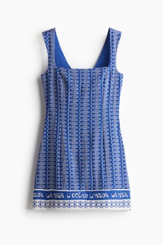 H & M - Jurk met strik - Blauw/Dessin