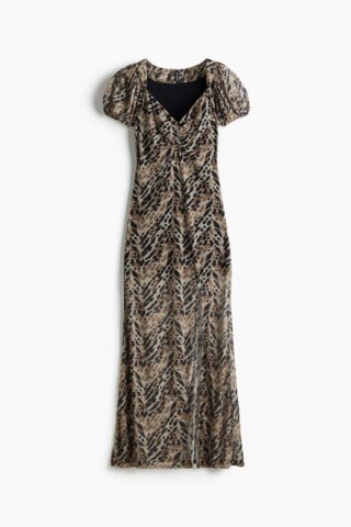 H & M - Jurk van gedessineerde mesh - Beige/Dessin