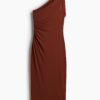H & M - One-shoulderjurk met gedrapeerd paneel - Roestbruin