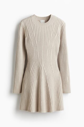 H & M - Ribgebreide jurk - Lichtbeige