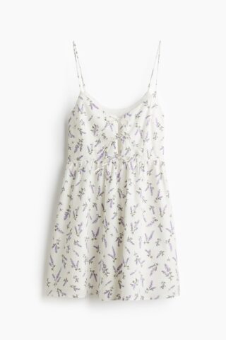 H & M - Jurk van popeline met strikbandjes - Wit/Bloemen