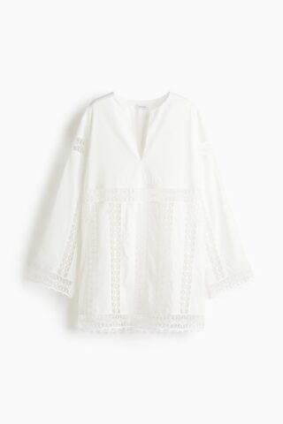 H & M - Katoenen jurk met kant - Wit