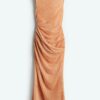 H & M - Gedrapeerde jurk van mesh - Beige/Slangenleerdessin