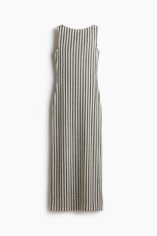 H & M - Ajourgebreide midi-jurk - Zwart/Gestreept