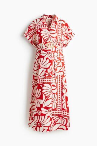 H & M - MAMA Jurk met ceintuur - Rood/Dessin