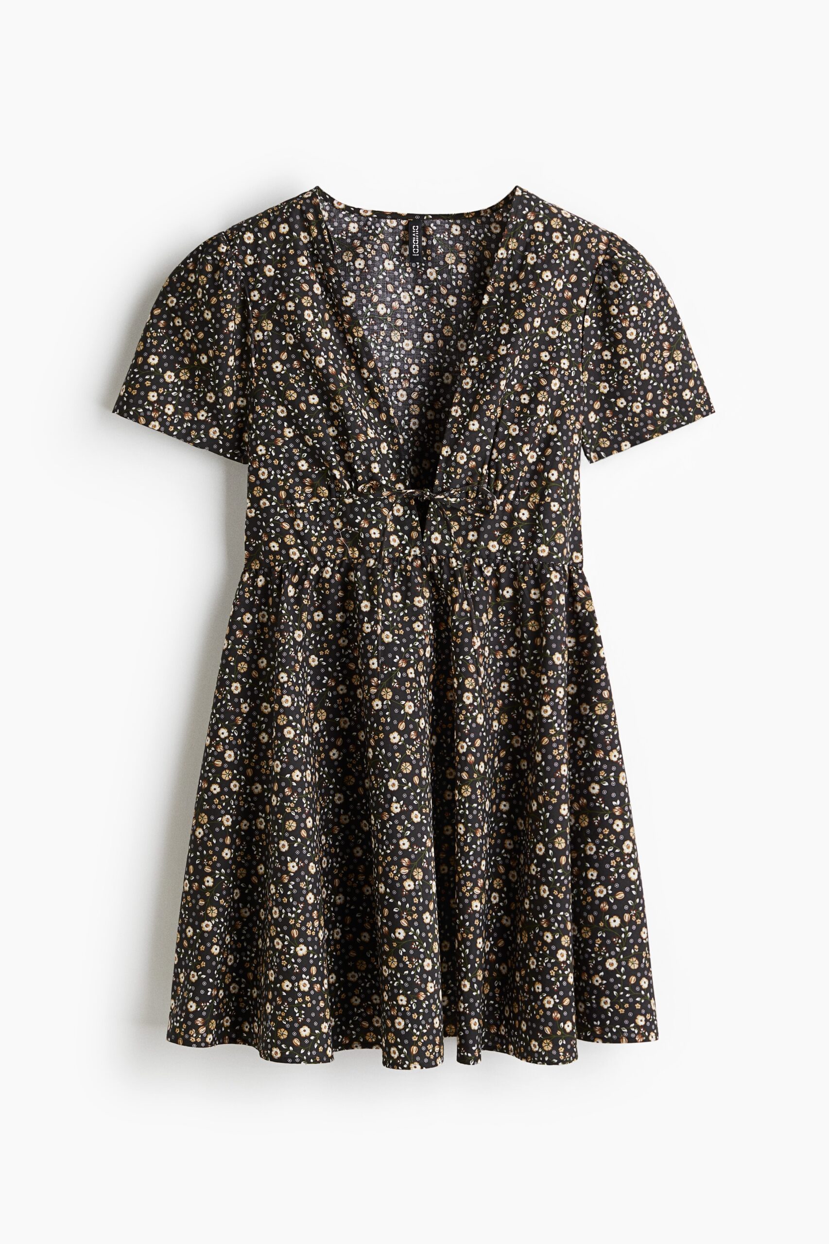 H & M - Jurk van katoenen popeline met V-hals - Zwart/Bloemen H & M - Jurk van katoenen popeline met V-hals - Zwart/Bloemen