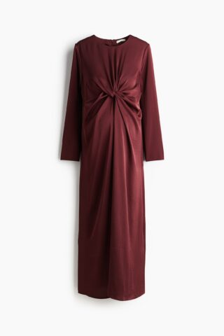 H & M - MAMA Gedrapeerde satijnen jurk met geknoopt detail - Bordeauxrood