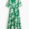 H & M - Lange katoenen jurk - Groen/Bloemen