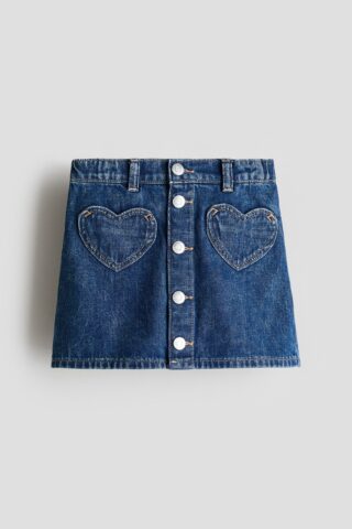 H & M - Denim A-linerok - Denimblauw/Hartjes