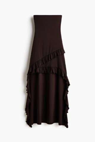H & M - High-low jurk met volants - Donkerbruin