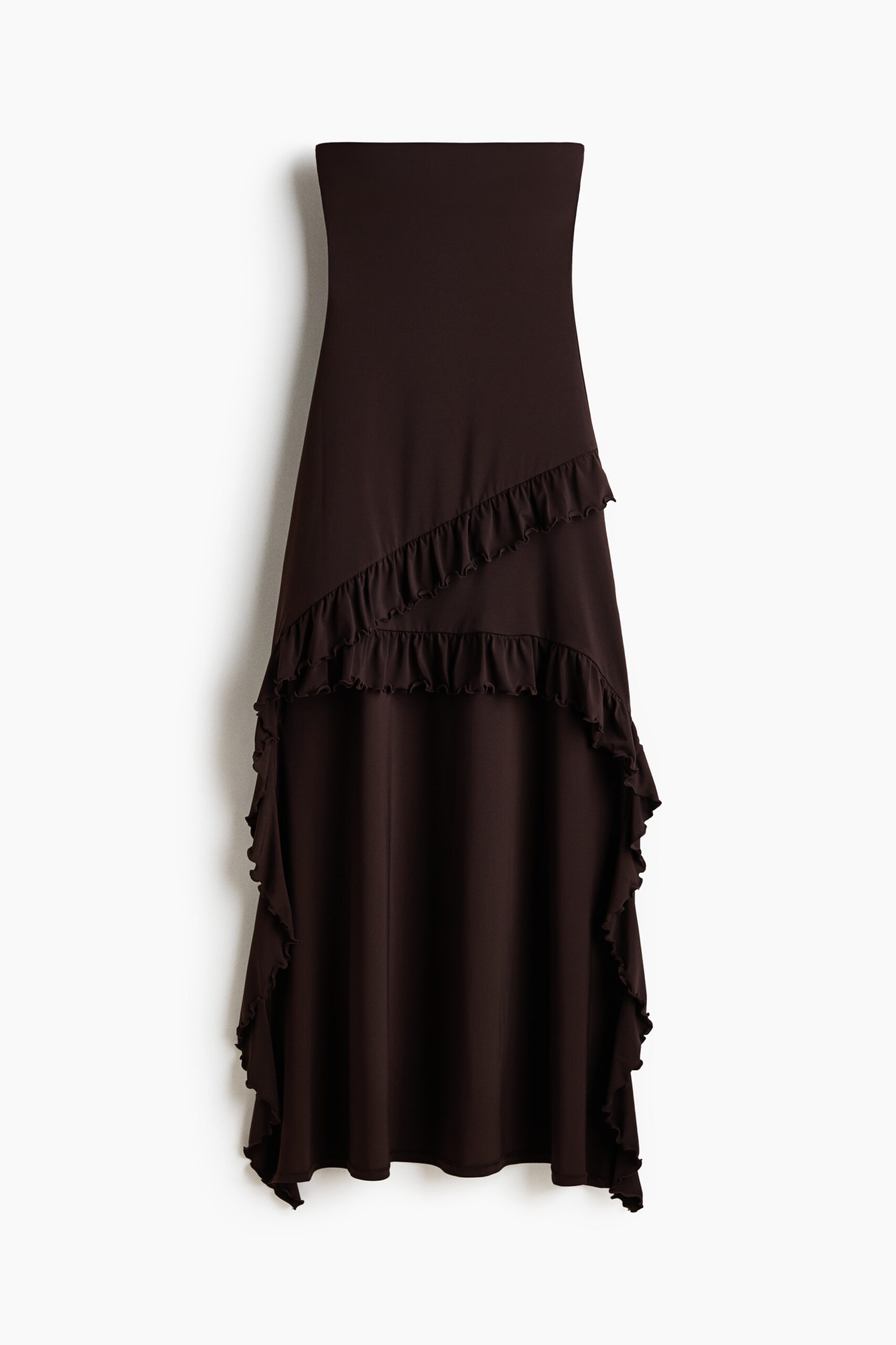 H & M - High-low jurk met volants - Donkerbruin