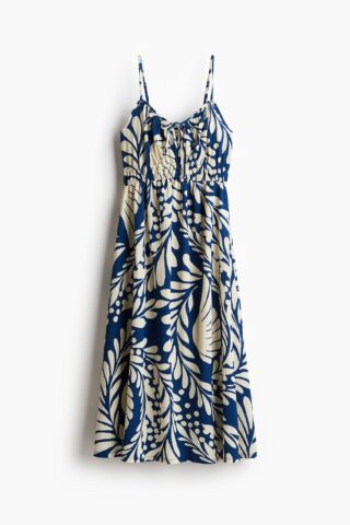 H & M - Jurk van crinkletricot - Blauw/Wit Dessin