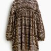 H & M - Jacquardgeweven jurk - Oversized Fit - Donkerbruin/Dessin