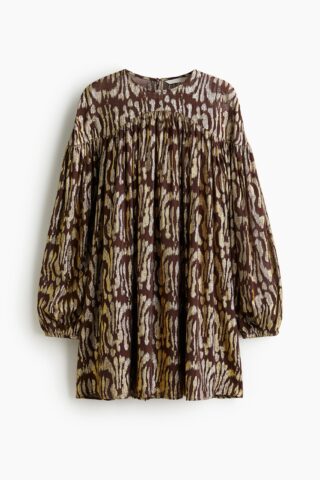 H & M - Jacquardgeweven jurk - Oversized Fit - Donkerbruin/Dessin