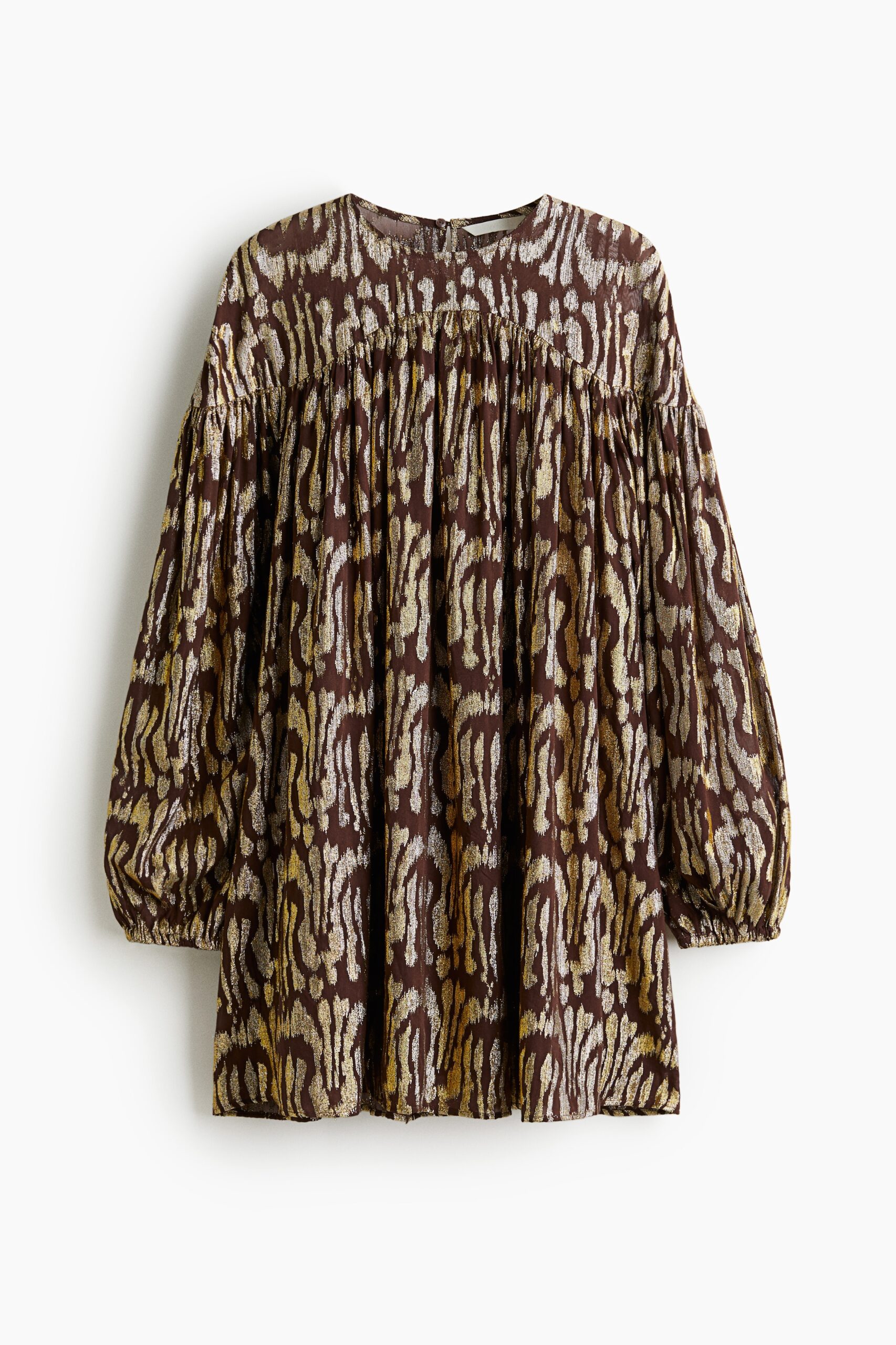 H & M - Jacquardgeweven jurk - Oversized Fit - Donkerbruin/Dessin