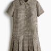 H & M - Jurk met plooirok - Zwart/Dogtoothdessin