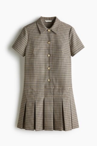 H & M - Jurk met plooirok - Zwart/Dogtoothdessin