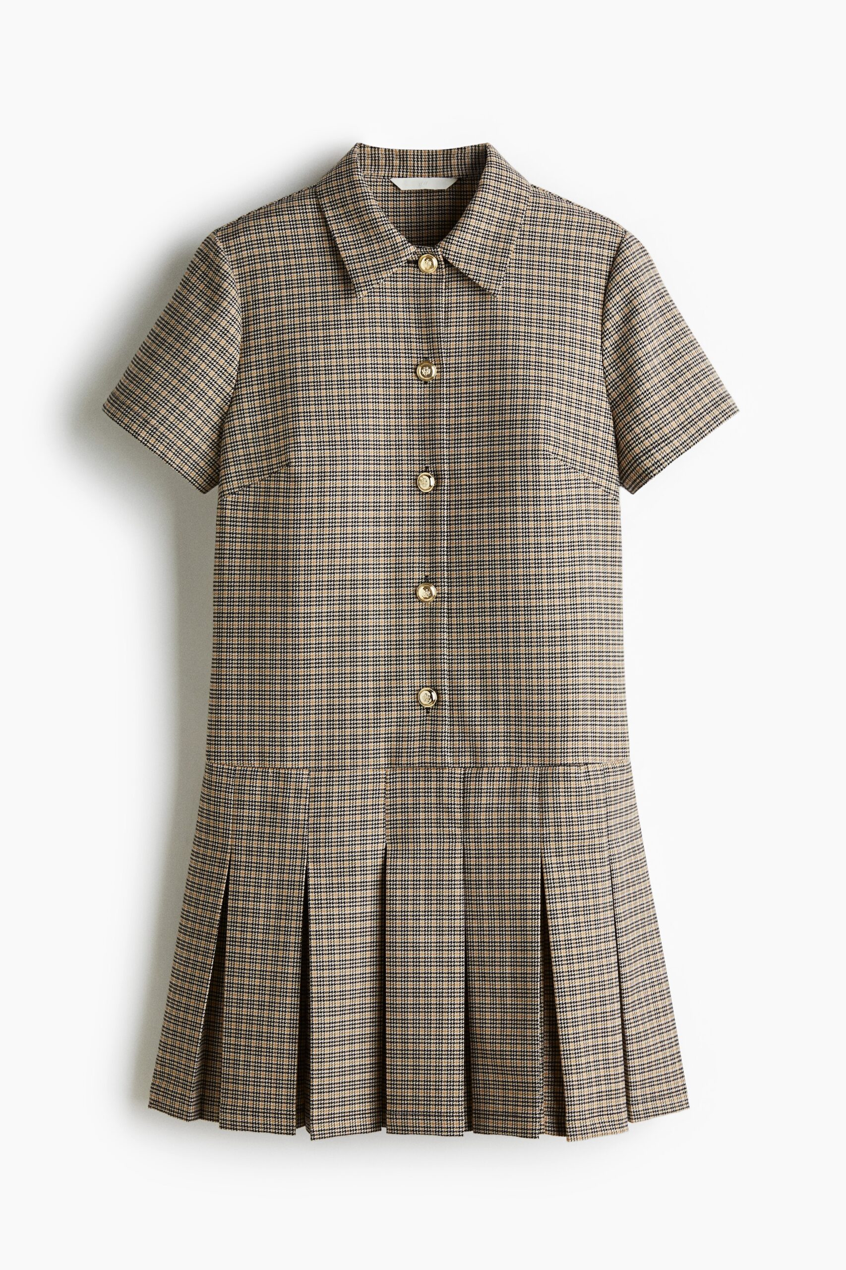 H & M - Jurk met plooirok - Zwart/Dogtoothdessin