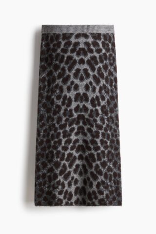 H & M - Jacquardgebreide rok - Grijs/Luipaarddessin