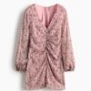 H & M - Crinklejurk met knopen - Roze/Bloemen