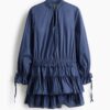 H & M - Katoenen jurk met volants - Donkerblauw