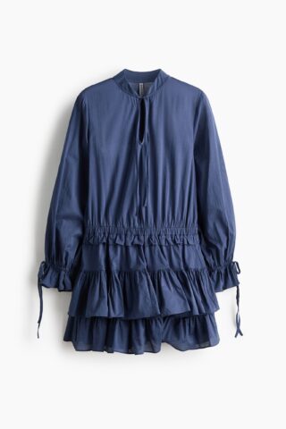 H & M - Katoenen jurk met volants - Donkerblauw