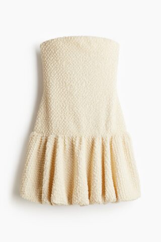 H & M - Bubble-hem bandeaujurk - Roomwit