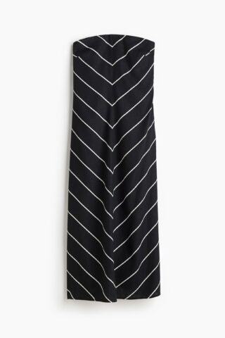 H & M - Bandeaujurk van linnenmix - Zwart/Gestreept