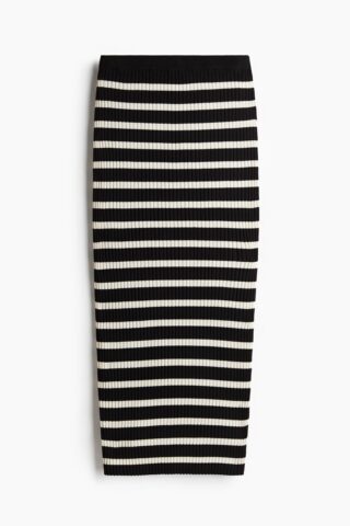 H & M - Ribgebreide rok - Zwart/Gestreept