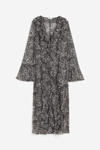 H & M - Jurk met volants - Zwart/Dessin
