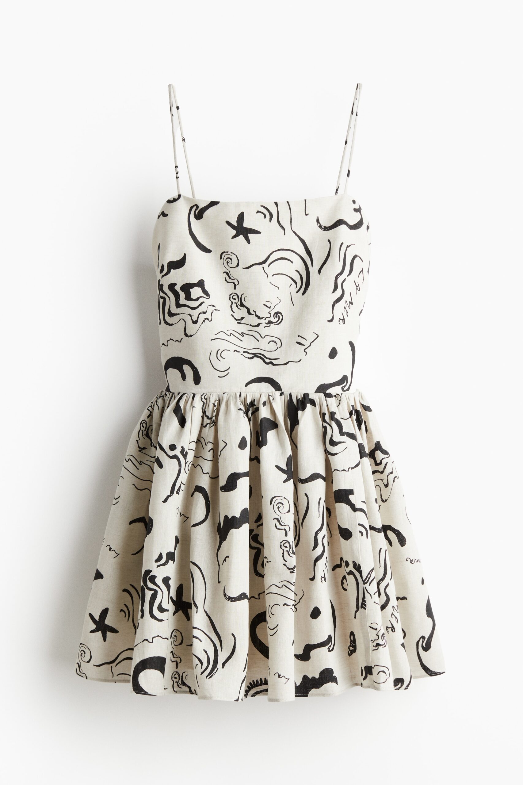 H & M - Linnen jurk met dessin - Roomwit/Dessin H & M - Linnen jurk met dessin - Roomwit/Dessin