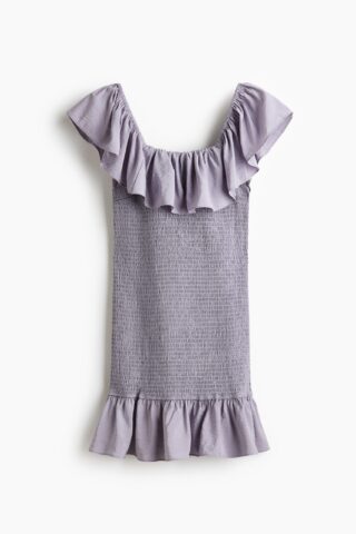 H & M - Off-the-shoulderjurk met volant - Lichtpaars