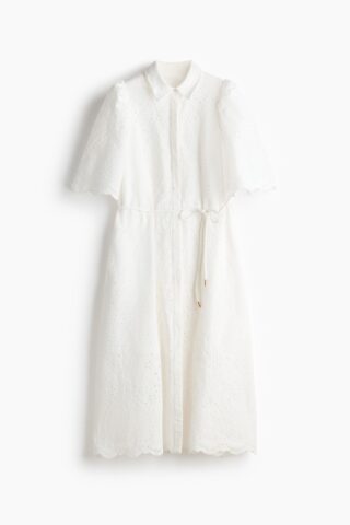 H & M - Katoenen overhemdjurk met broderie anglaise - Wit