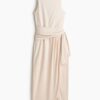 H & M - Tricot jurk met draperie - Lichtbeige