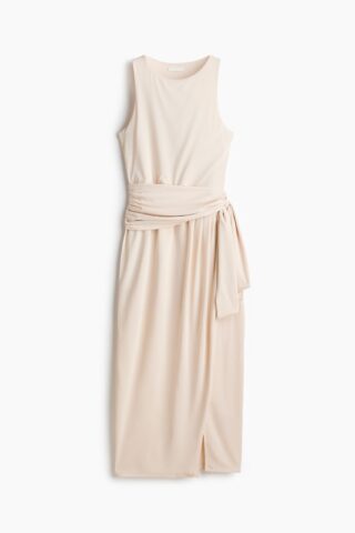 H & M - Tricot jurk met draperie - Lichtbeige