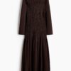 H & M - Jurk met smokwerk - Donkerbruin