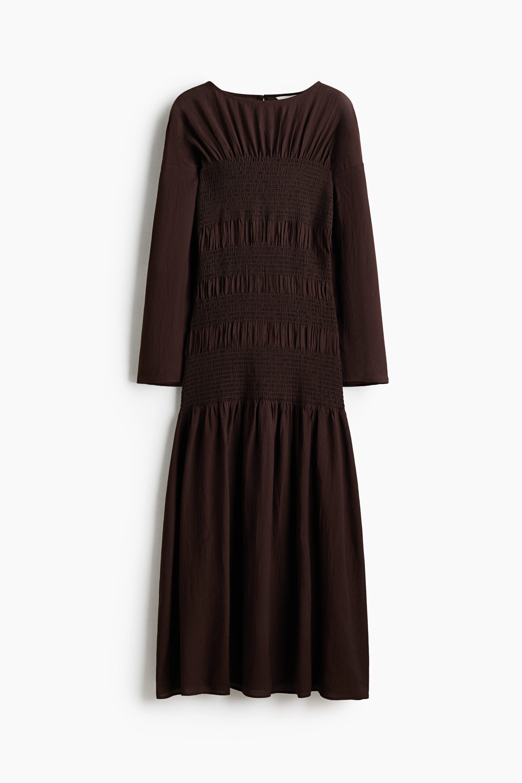 H & M - Jurk met smokwerk - Donkerbruin