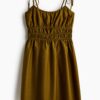 H & M - Katoenen jurk met strikbandjes - Donker Kakigroen