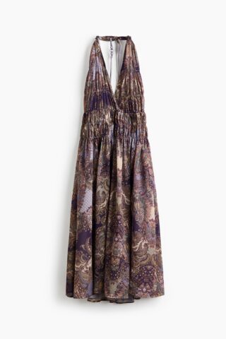 H & M - Ingerimpelde halterjurk - Donkerpaars/Paisleydessin