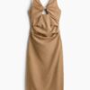 H & M - Jurk van linnenmix met cutout - Donkerbeige