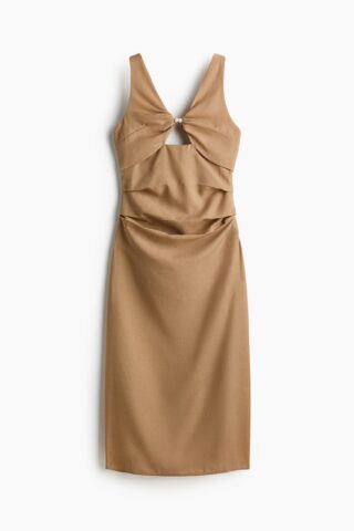 H & M - Jurk van linnenmix met cutout - Donkerbeige