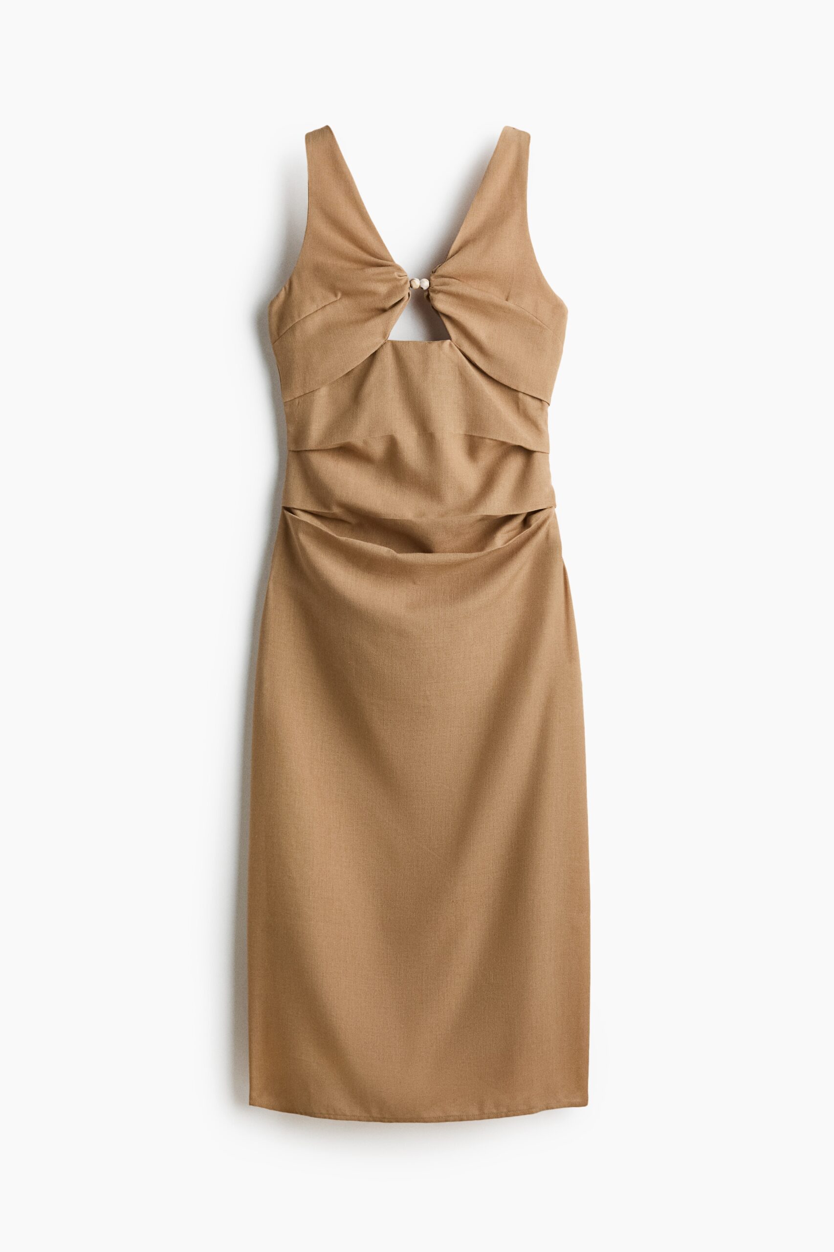 H & M - Jurk van linnenmix met cutout - Donkerbeige