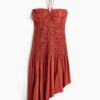 H & M - Halterjurk met smokwerk - Roestrood