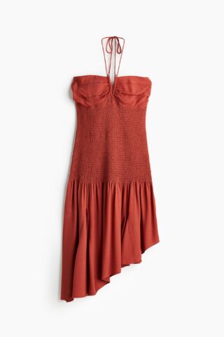 H & M - Halterjurk met smokwerk - Roestrood