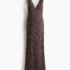 H & M - MAMA Jurk van chiffon met sjaal - Donkerbruin/Polkadot