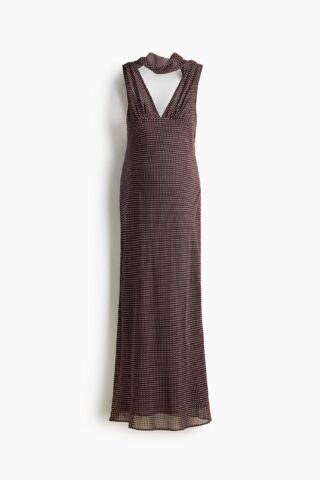 H & M - MAMA Jurk van chiffon met sjaal - Donkerbruin/Polkadot