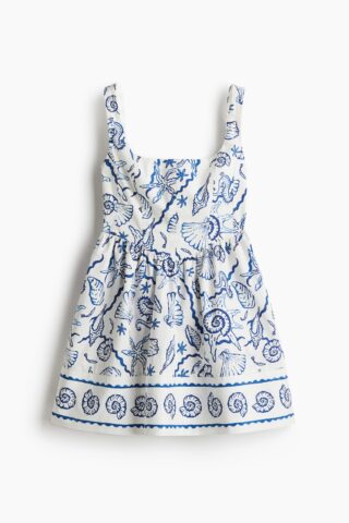 H & M - Jurk met uitlopende rok - Wit/Schelpen