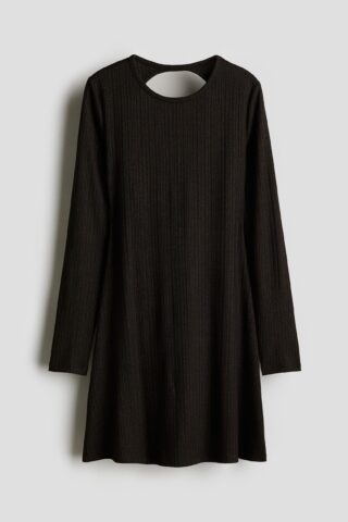 H & M - Tricot jurk met cutout - Zwart