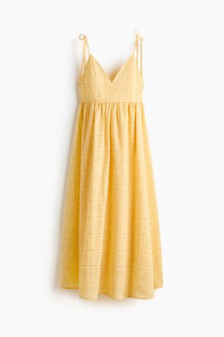 H & M - Jurk met strikbandjes en broderie anglaise - Geel